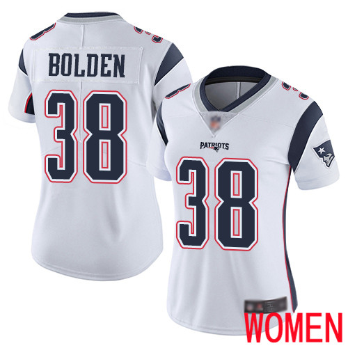 New England Patriots Football 38 Vapor Limited White Women Brandon Bolden Road NFL Jersey